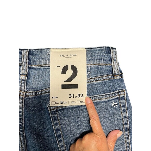 Rag & Bone Malibu With Holes  Fit 2 Slim Mens Jeans Sz 31x32 Blue Distressed - Picture 5 of 15